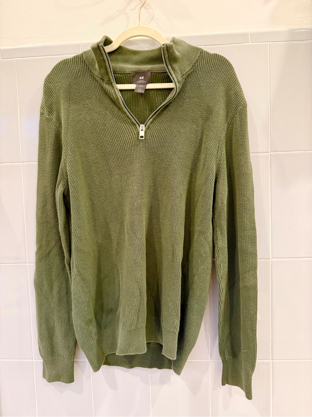 H&M Green Quarter-Zip Knit Sweater for Men
